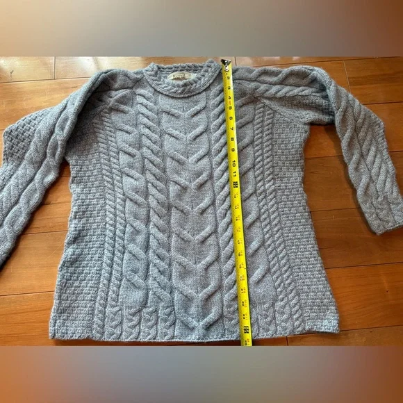 Aran Sweater Market 100% Merino Wool Sweater Women’s Size XXL Gray Hand Knit - Picture 7 of 8